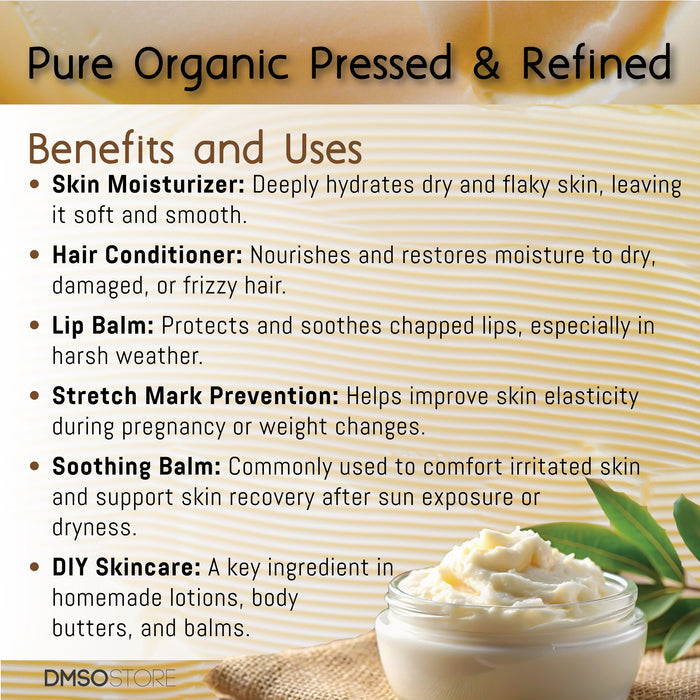 Product packaging with benefits and uses listed on a textured background. DMSO Store