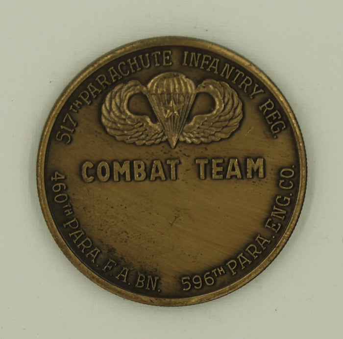 517th Parachute Infantry Reg Combat Team 460th Parachute Field Artillery Battalion 596th Parachute Engineer Co. Army Challenge Coin
