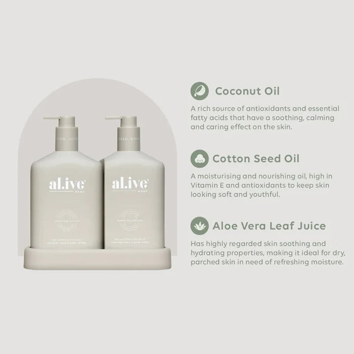 al.ive Body Wash & Lotion Duo in Sea Cotton & Coconut (Made in Australia)