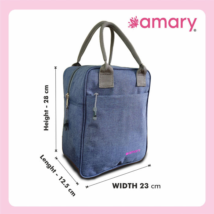 AMARY Lunch Bag | Special Light Material, Water Repellent, Insulated | Keeps Hot and Cold | Zipper & Sturdy Stitching | Spacious Tiffin Bag for Office, College, School, Outdoor & Picnic (Airport Blue, 8 Litre)