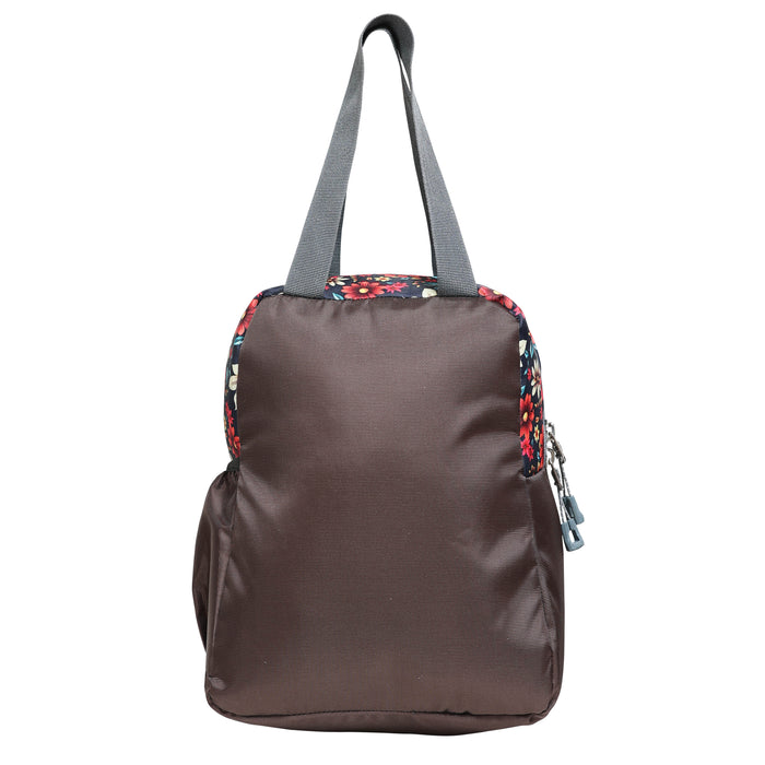 AMARY Lunch Bag with Front Pockets & Bottle Holder | Sturdy Light Weight Special Material | Water Repellent | Spacious Tiffin Bag, Lunch Bag, Storage Bag for All Purpose Needs (Flower, Brown)