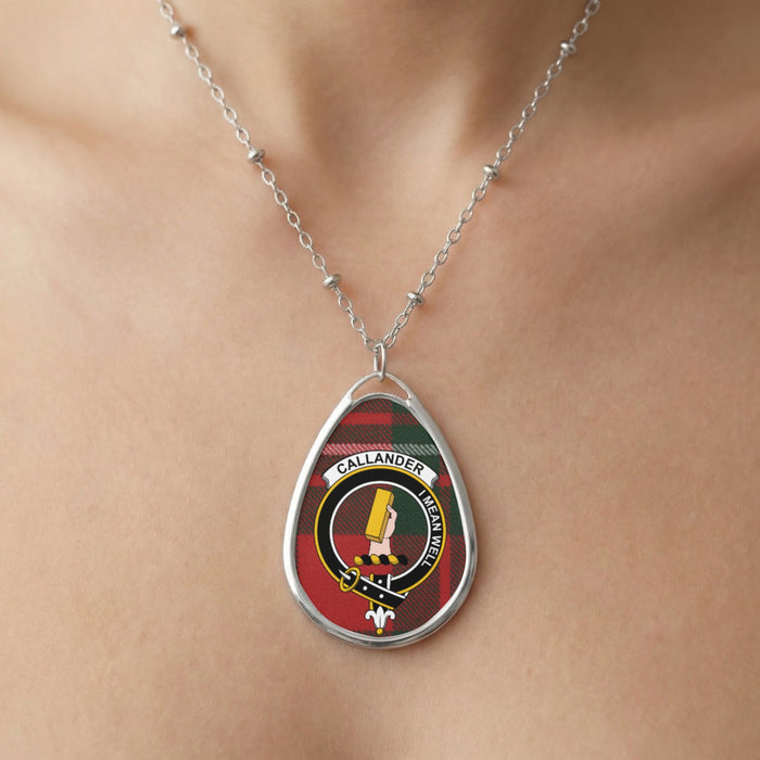Callander tartan oval pendant necklace with clan crest and motto.