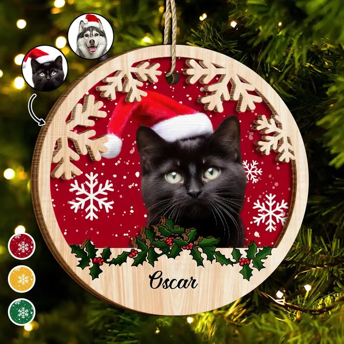 Custom Photo Dog Cat Christmas - Personalized 2-Layered Wooden Ornament