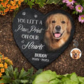 Sad,Memorial,Dog Lovers,Pet Lovers - Custom Photo Memorial Dog Cat You Left A Paw Print - Personalized Heart Memorial Garden Stone