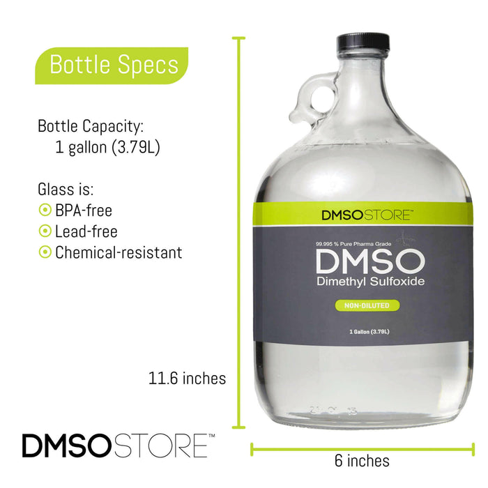 DMSO 1 Glass Gallon Non-diluted 99.995% Low Odor Pharma Grade Liquid Dimethyl Sulfoxide - dmsostore
Joint and muscle support
3.79 Liters
BPA free, Lead free and chemical resistant glass gallon bottle.