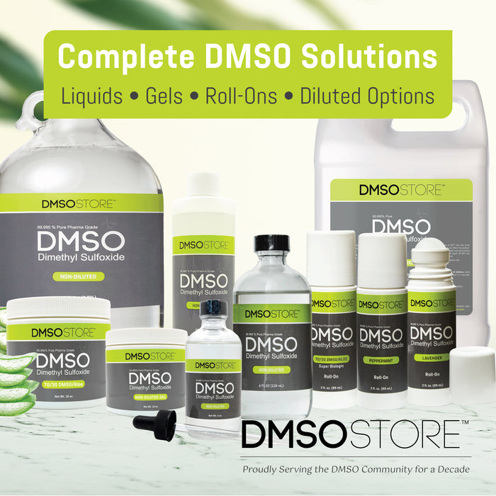 DMSO products from DMSO Store with various containers on a white background.
Family of DMSO Store products.
DMSO Store.