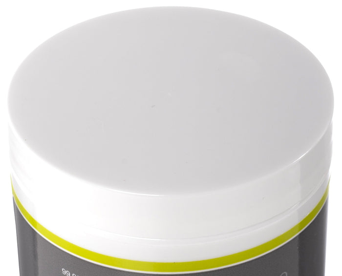 Jar with a white lid and gray body on a white background