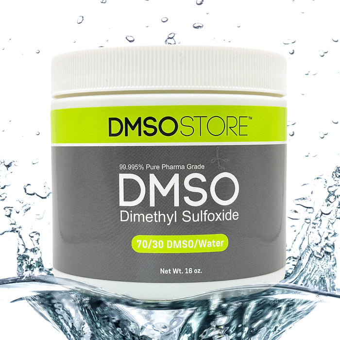 A 16 oz. jar labeled with DMSO store brand, indicating 99.995% pure pharma grade DMSO
Dmso 70/30 water gel 
Joint and muscle support