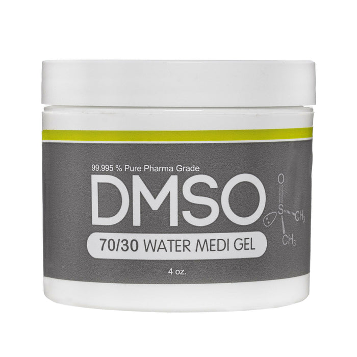 DMSO-70-30-water-gel-buy-best-pain-solvent-4-oz-dimethyl-sulfoxide. White 4 oz jar with white twist on lid. Label reads 99.995% Pure pharma grade DMSO 70/30 water medi Gel 4 oz
Joint and muscle support.