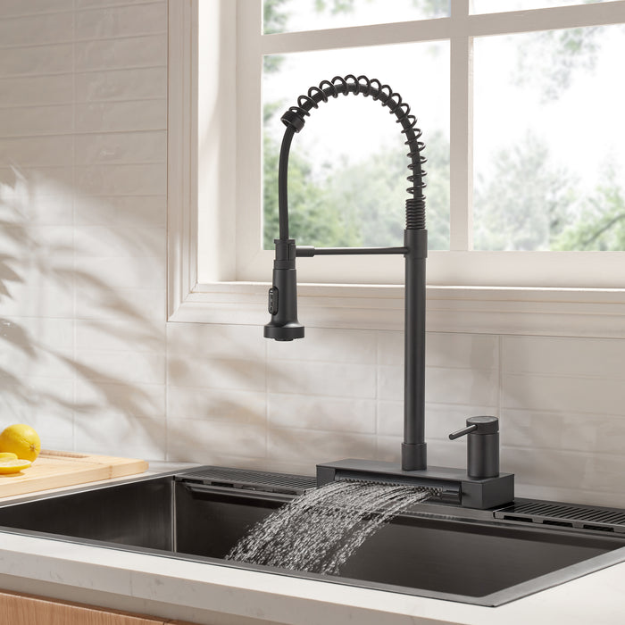 FORNO ACQUA 4 function pull-Down Waterfall Kitchen Faucet Black