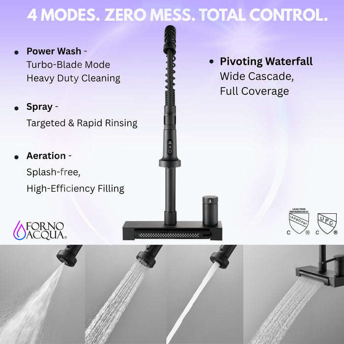 FORNO ACQUA 4 function pull-Down Waterfall Kitchen Faucet Black