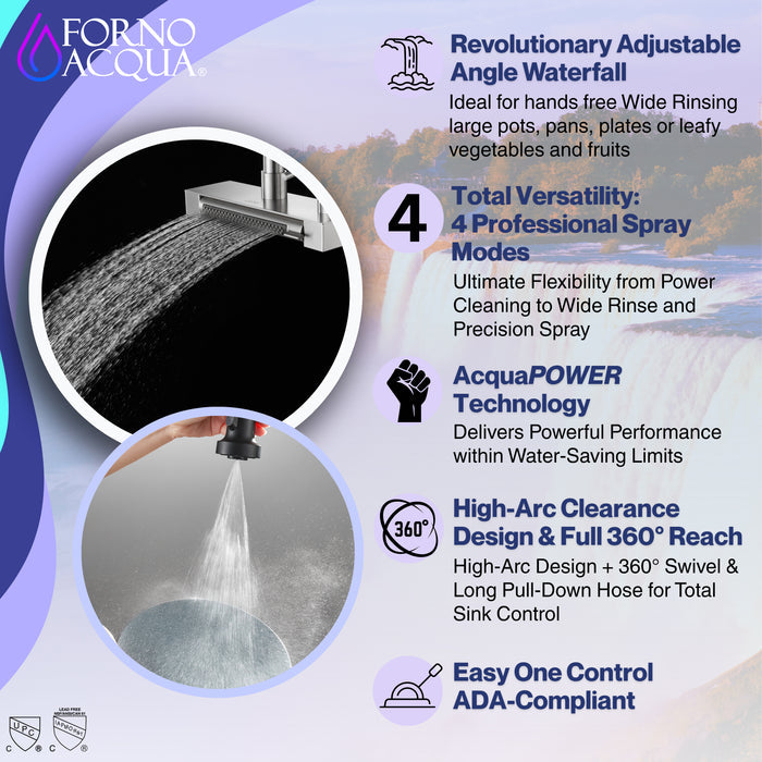 FORNO ACQUA 4 Function Waterfall  Pull-Down Kitchen Faucet Black