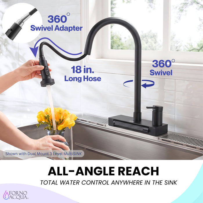 FORNO ACQUA 4 Function Waterfall  Pull-Down Kitchen Faucet Black