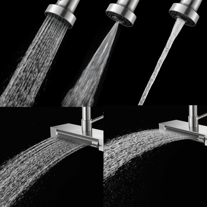 FORNO ACQUA 4 Function Waterfall Pull-Down Kitchen Faucet Brushed Nickel