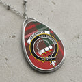 Grierson clan Scottish tartan necklace with clan crest and Hoc Securior motto on tartan background