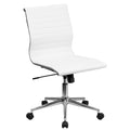 Mid-Back Armless Ribbed Upholstered Leather Swivel Conference Chair