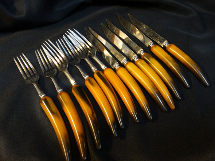 Set of 6 Knives and 6 Forks with Bakelite Faux-horn Handles