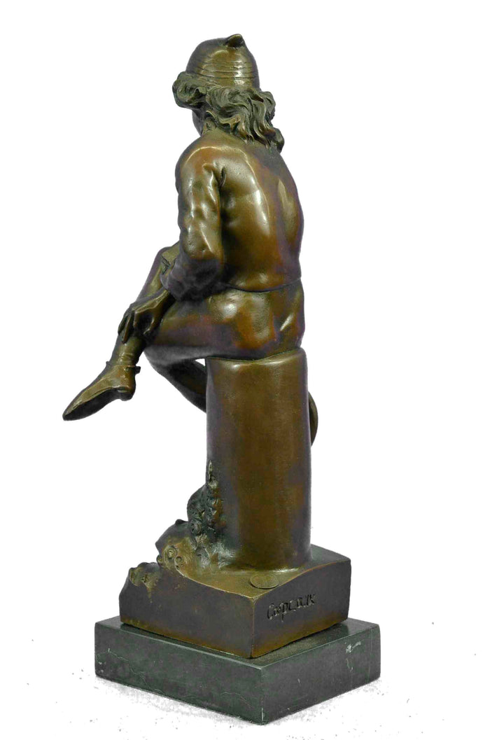 Signed Carpeaux Young Man sitting on a tree Trunk Reading Book Bronze Sculpture