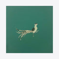 Spirit Messengers, Golden Pheasant by Jacki Davis features an elegant pheasant crafted from US currency against a deep emerald green background. The bird's elongated tail feathers and detailed plumage are intricately created using dollar bills, combining mixed media artistry with currency collage on wood panel.